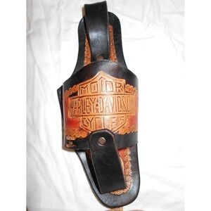 Harley Davidson Cycles Tooled Leather Belt Soda Beer Drink Holster Rare Fringed